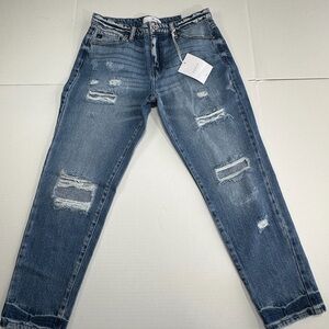 KanCan Relaxed Fit Distressed Jeans Womens 7 27 Cropped Raw Hem NWT